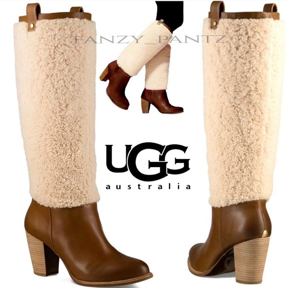 NIB UGG AVA KNEE HIGH BOOT HEEL EXPOSED FUR 6.5